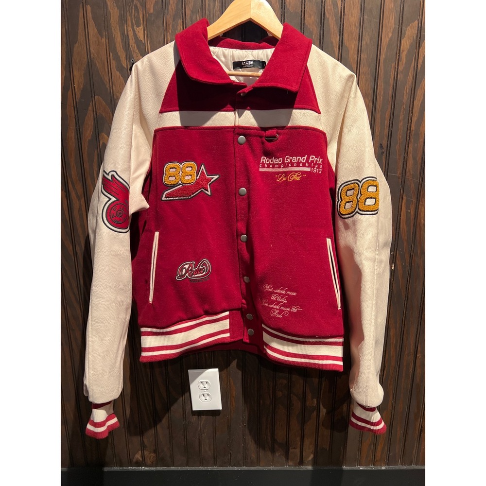 Rodeo Grand Prix Championships 1913 Varsity Jacket Red Cream Embroidered XL